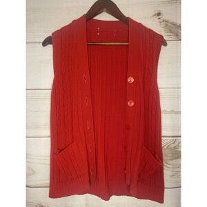 Vintage Cable Knit Cardigan Sweater‎ Womens Small Sleeveless